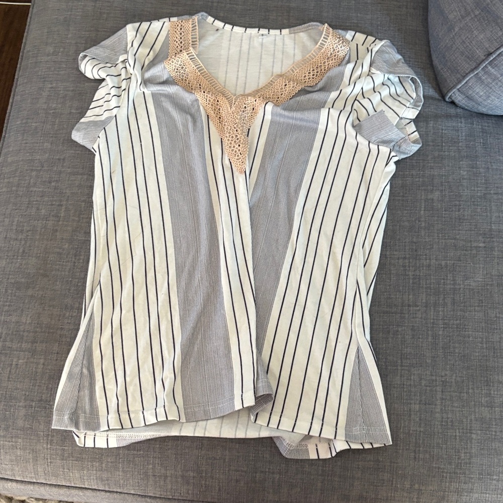 Striped White and Tan Women's Top